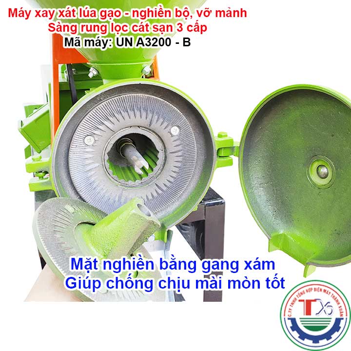 Máy xay xát gạo 3 chức năng xay xát lúa gạo, Nghiền bột mịn, Vỡ ngô, Vỡ đỗ, Sàng rung lọc cát sạn 3 cấp UN A3200-B