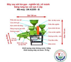 Máy xay xát gạo 3 chức năng xay xát lúa gạo, Nghiền bột mịn, Vỡ ngô, Vỡ đỗ, Sàng rung lọc cát sạn 3 cấp UN A3200-B