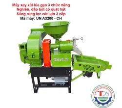 Máy xay xát lúa gạo 3 chức năng – Đầu đập bột có quạt hút Sàng rung lọc cát sạn 3 cấp cải tiến mới hiện đại UN A3200-CH