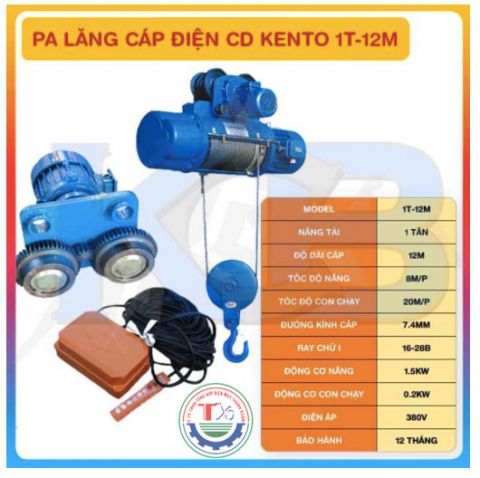 Pa lăng cáp điện CD 1tấn 18m