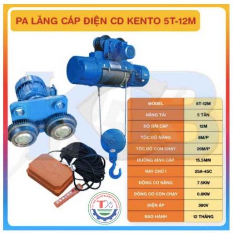 Pa lăng cáp điện CD 5 tấn 12m